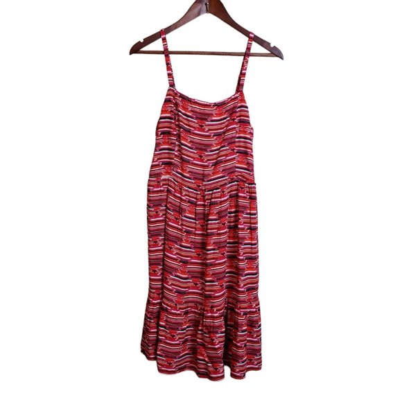 Loft Ikat Womens Dress Size 6 Red Pink Smocked Back Western Ruffle Desert NEW - Picture 3 of 15